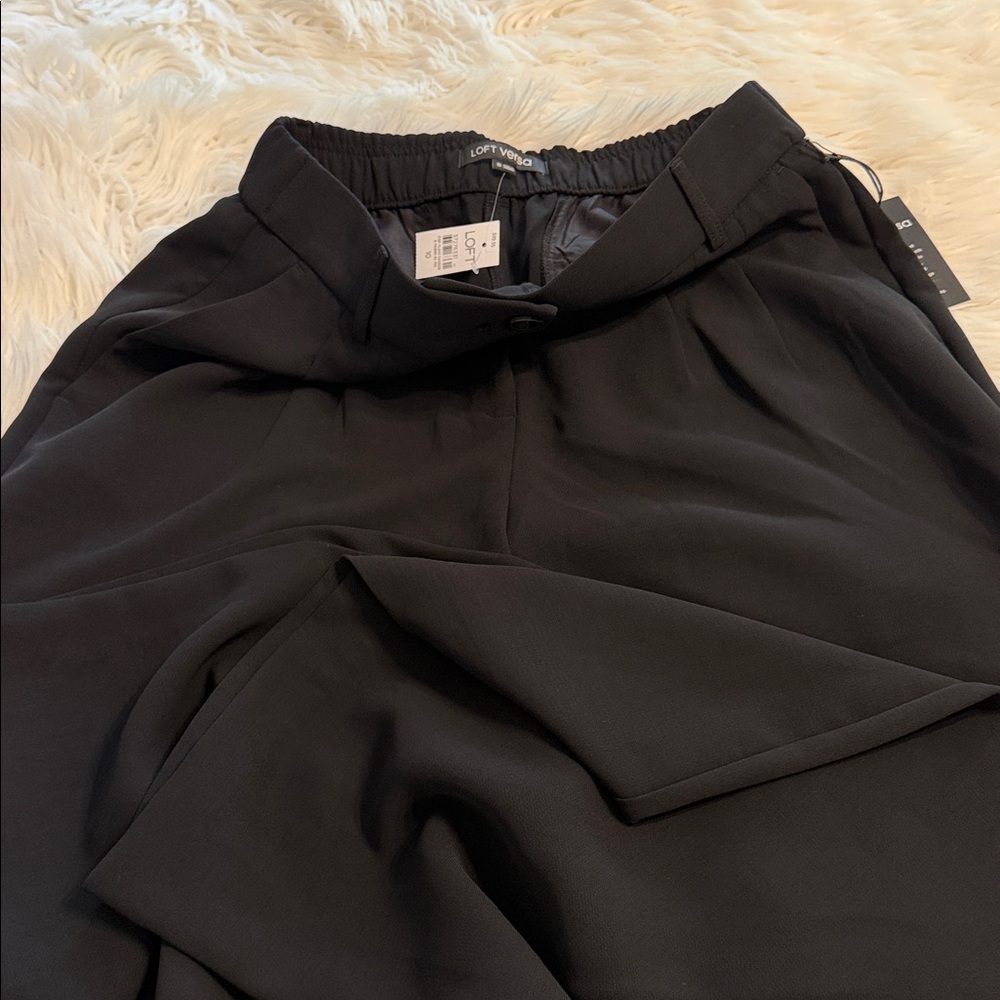 LOFT Women's Black Wide-Leg Skirt Pants size 10 inseam 29” waist 30”elastic back - Picture 10 of 12